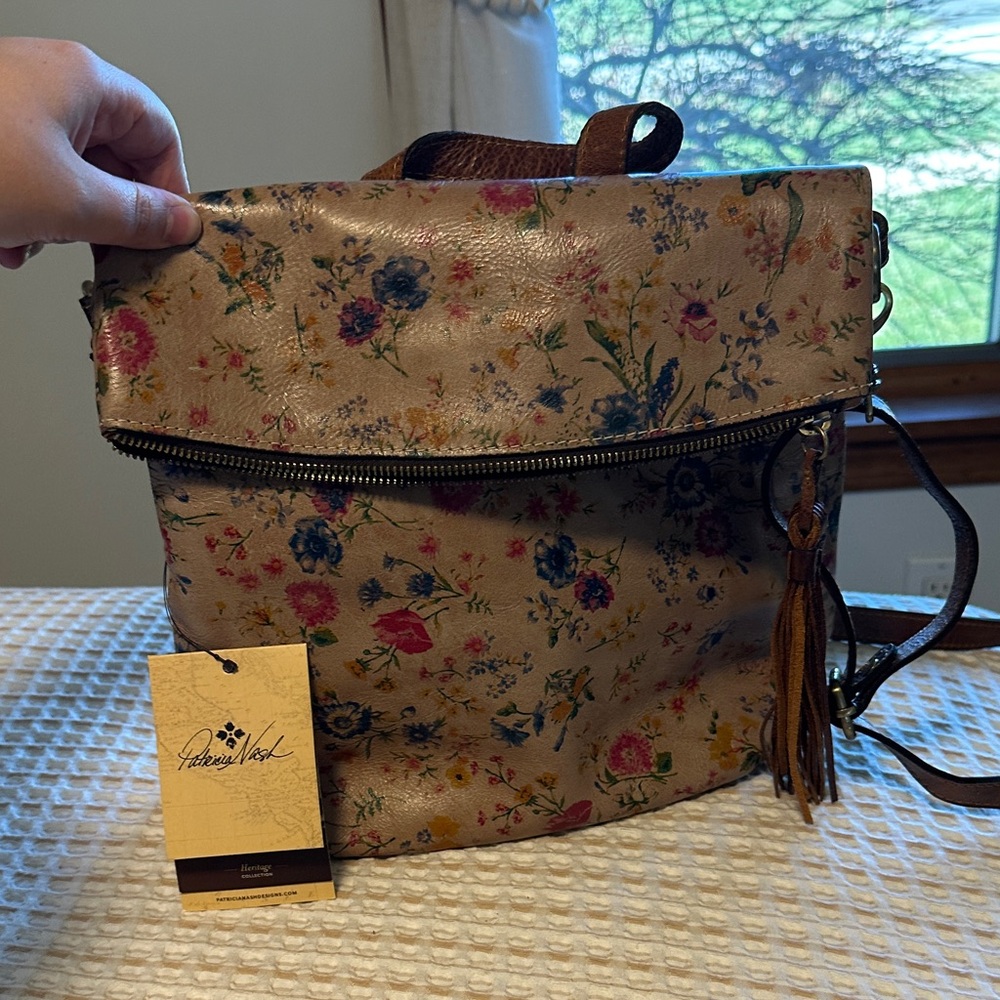 Patricia Nash Floral Beige Multicolor Fold-Over Backpack